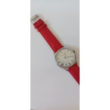 VINTAGE Mondia ανδρικό ρολόι με ασημένιο καντράν και κόκκινο δερμάτινο λουράκι (VIN58 - 1-570-9)